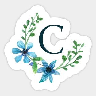 Floral Monogram C Pretty Blue Flowers Sticker